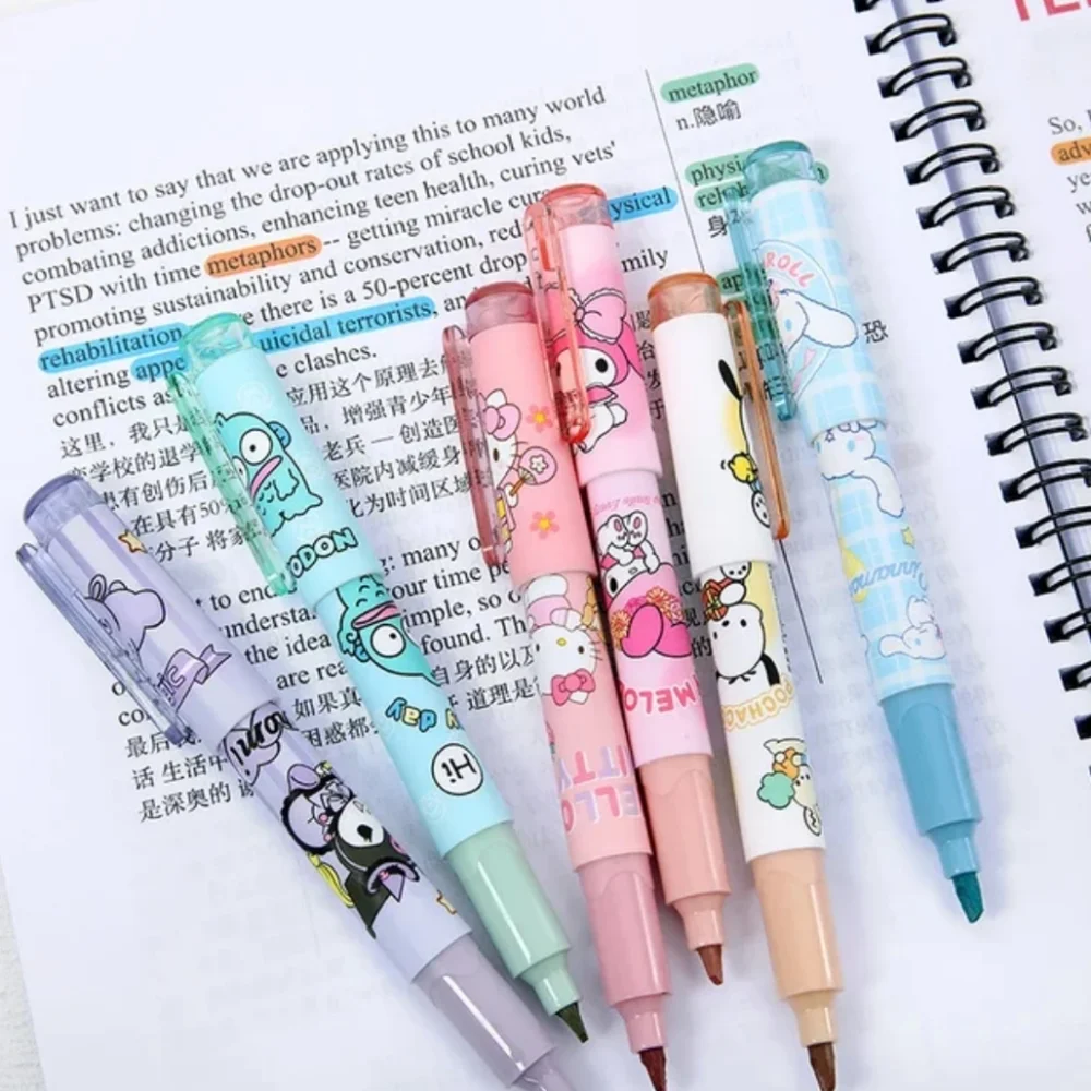 Sanrio Characters Cute Fluorescent Highlighter Pens, Set of 6, Kawaii, New